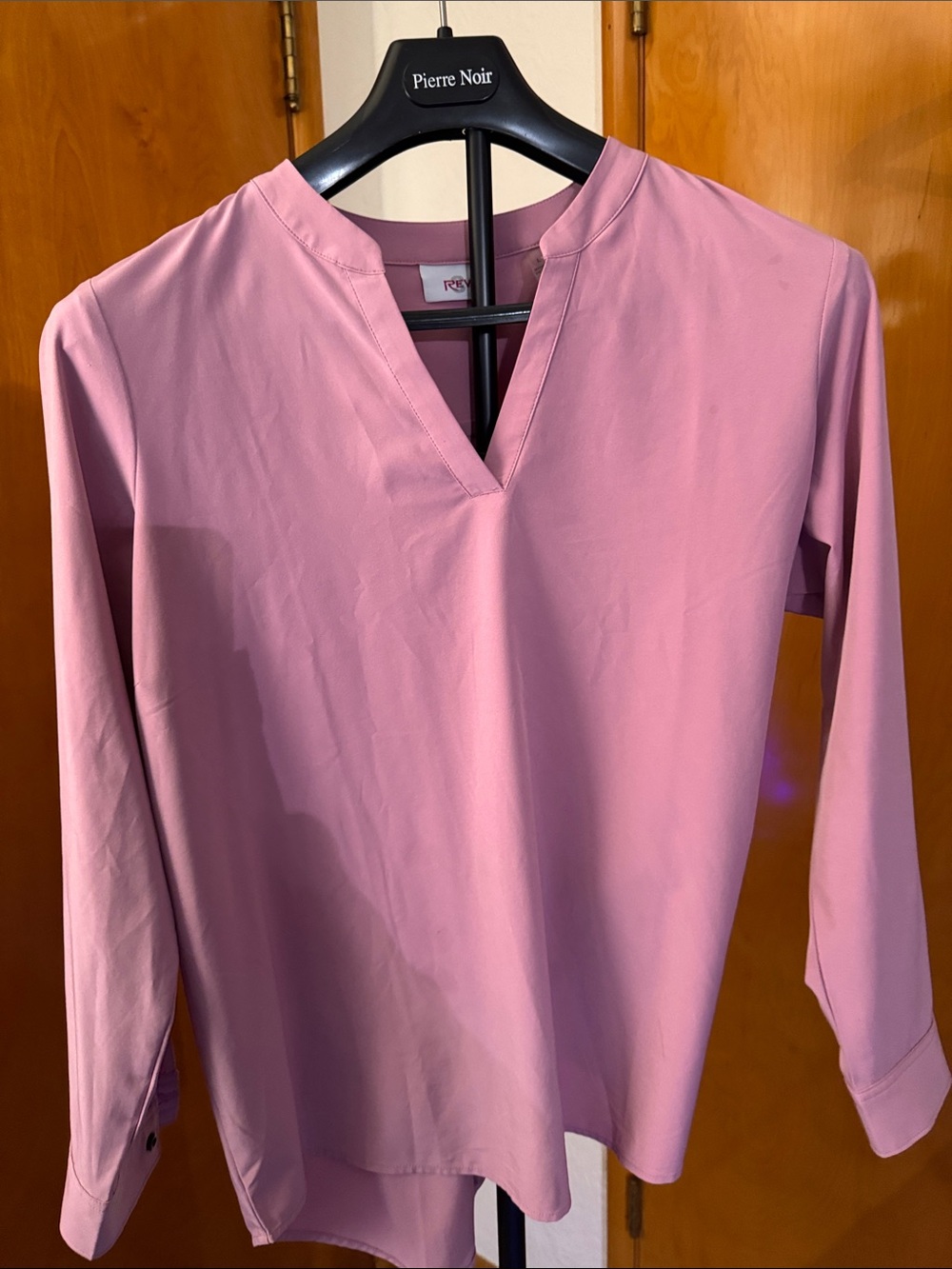 Rose Pink V-Neck Long Sleeve Blouse by (no brand)